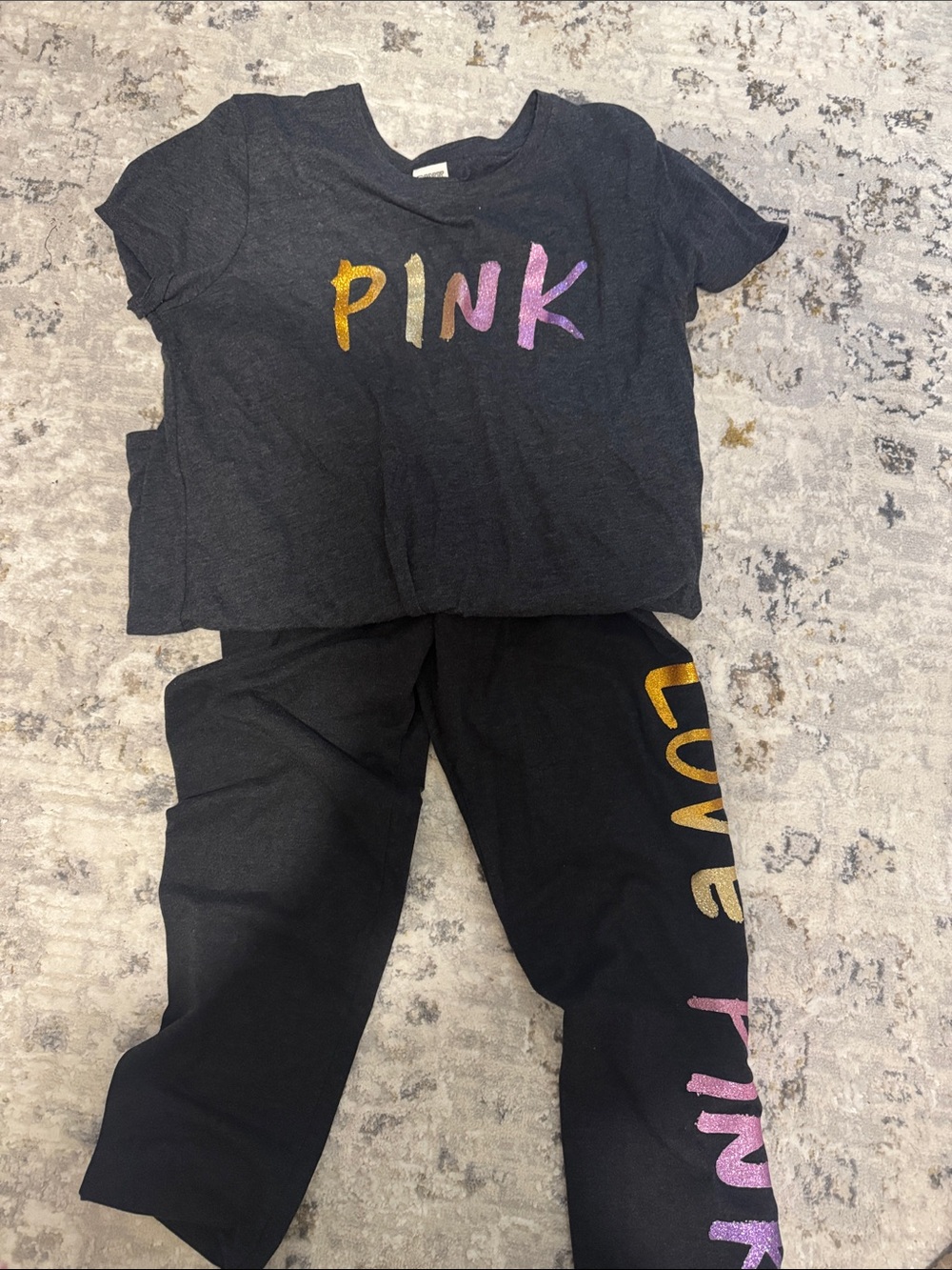 PINK Victoria's Secret grey  Set with Gold and Pink Metallic Accents